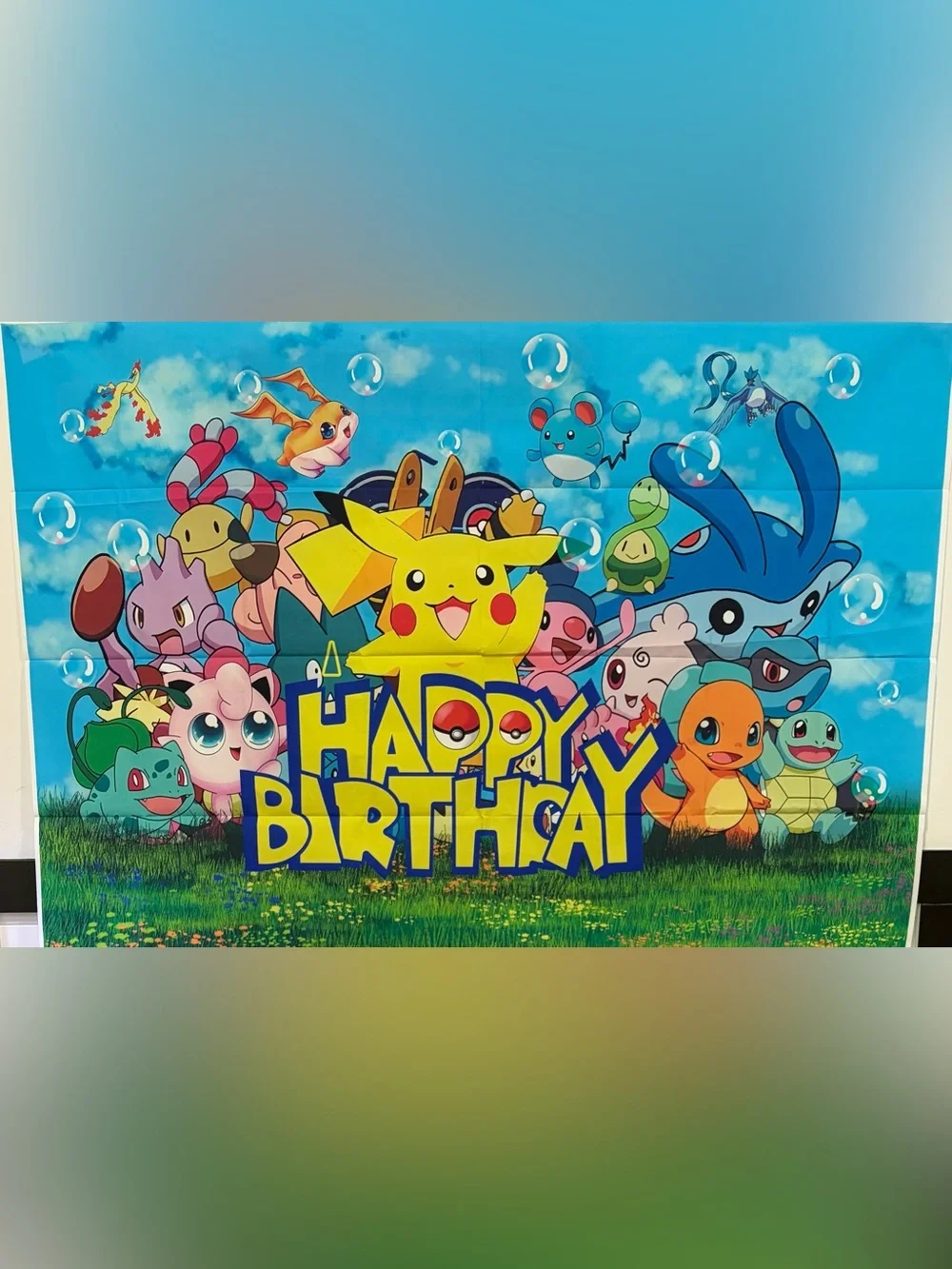 Pikachu Happy Birthday Party Backdrop - Bright Yellow